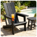 Black Weatherproof HDPE Outdoor Adirondack Chair, 330LBS Capacity Ergonomic Patio Lounge Chair with Built-in Cup Holder, Snap-Together Tool-Free Assembly for Poolside Backyard - Image 3