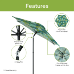 Outdoor 7.5' Palm Print Round Market Patio Umbrella, Push-up, 3-Angle Tilt - Image 3