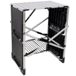 Foldable Aluminum Camping Kitchen Table Heat Resistant Tabletop Detachable Lamper , 4 Foldable Side Trays Mesh Storage Rack Hanging Hooks 154lbs Load Capacity with Carry Handle for Camp Tailgate RV Picnic--Silver - Image 5