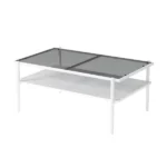 Modern Coffee Table, Tempered Glass Tabletop, Rectangle Coffee Table with Sturdy MDF Base and White Iron Legs, Easy Assembly Living Room Furniture, 38.39 Inch Length, Gray Color (Shipment from Walmart) - Image 2