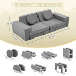 14 PCS Modular Kids Play Couch, Convertible Foam Building Block Sofa Fort Play Set, Corduroy Detachable Floor Sofa for Toddlers Playroom Bedroom Living Room, Grey - Image 2