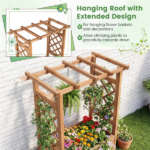 Natural Pine Wood Raised Garden Bed with Trellis & Hanging Roof, Elevated Wooden Planter Box with Drainage- Orange - Image 10