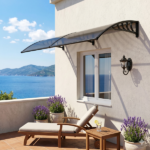 Awning for Door Entrance with Drainage Sink, 40x80 Inch Window Canopy Exterior, UV Rain Snow Protection for House Porch Patio Deck, Black Bracket & Brown Board - Image 10