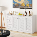 White Buffet Sideboard Cabinet, 3 Drawers & 3 Shutter Door Cabinets, Abundant Storage Space - Image 4
