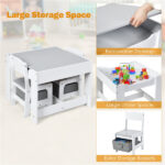2-in-1 Kids Activity Table and Chairs Set, Double-Sided Whiteboard & Blackboard, with Hidden Storage, Certified Non-Toxic MDF, Perfect Gift for 3-7 Years Old (White) - Image 9