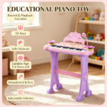 Pink 32-Key Kids Toy Piano: Princess Style with Stool, MP3, Record, Flashing Lights & Microphone - Image 5