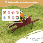 2 In 1 Wheelbarrow Planter Wooden Wagon Planter with 9 Magnetic Accessories for Garden Yard - Image 2