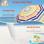 6.5ft Portable Beach Umbrella (Colorful) - UPF50+ Sun Protection (Silver-Coated Polyester), 3-Section Easy Setup (No Tools) - Image 7