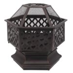 22" Hexagonal Shaped Iron Brazier Wood Burning Fire Pit Decoration for Backyard Poolside - Image 4