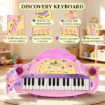 Pink 32-Key Kids Toy Piano: Princess Style with Stool, MP3, Record, Flashing Lights & Microphone - Image 8