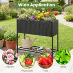 28" Elevated Raised Planter Box with Storage Shelf, Ergonomic Garden Bed for Patio Balcony Herb Vegetable - Black - Image 4