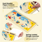 Colorful Wooden Pinball Machine, 3 Metal Marbles & Spring Plunger, Dual Flip Controls for Fun Gameplay​ - Image 8