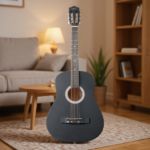 Matte Black 38-inch Round Acoustic Guitar with Picks, Strings, Capo, Case, Tuner, and Strap - Image 14