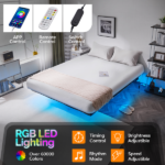 Black Full Size Floating Platform Metal Bed Frame - 14 Inch Height, Built-in LED Strip Light & Power Outlet - Image 5