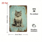 CIFbuy Retro Cat Pattern 2D Flat Metal Wall Decor Sign, 7.9*11.8Inch 1PC Vintage Rustic Metal Art Plaque, Pre-Punched Hole Easy Hanging TikTok, TikTok, ging Self-pickup Logiopics - Image 3