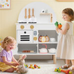 White Wooden Kids Play Kitchen with Interactive Stove & Sink, ASTM/CPSIA Compliant Pretend Cooking Set for Ages 3+ - Image 7