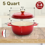 Cast iron 5QT cooking pot - Gradient red - Includes two silicone gloves - Enamel pot - Image 5