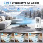 3 IN 1 Portable Air Conditioners, Swamp Cooler with Detachable Water Tank, 4 Ice Packs, 15H Timer, 75° Oscillation, Remote, 3 Speeds, Evaporative Cooler for Bedroom, Office - Image 7