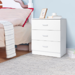 3-Drawer Tall Cabinet Particleboard Bedside Table with Textured Melamine Finish White - Image 20