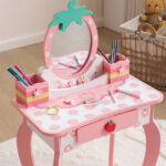 White MDF spray-painted 1-drawer 2-desktop storage box children's dressing table set with Apple print - Image 7