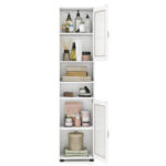 67" Tall Slim Bathroom Storage Cabinet with Fluted Doors, Adjustable Shelf Freestanding Narrow Organizer - White - Image 5