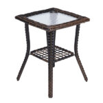 Outdoor Wicker Side Table, Rattan End Table with Glass Top, Patio Coffee Bistro Table for Indoor Garden Porch Balcony, Brown - Image 3