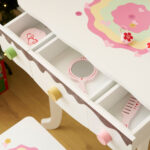 Kids Vanity Table and Chair Set with 7pcs Pretend Play Makeup Toys, Girls Vanity with Mirror & Stool, 3 Drawers & Tabletop Storage, Princess Table for Toddlers, White - Image 10