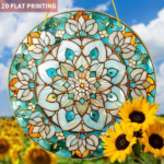 CIFbuy Round Flat Bohemian Mandala Sun Catcher Acrylic Window Hanging Decor Sky Blue Gold Home Ornament(TikTok, temu pick-up service) - Image 4