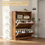 Rustic Brown Narrow Shoe Storage Cabinet – 2 Flip Drawers Design, Space-Saving Shoe Rack - Image 4