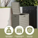 31 Gallon Large Outdoor Trash Bin, Waterproof Resin Garbage Can with Lid & Drip Tray, Light Brown Waste Container for Porch & Backyard (Shipment from Walmart) - Image 4