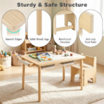 6-in-1 Kids Adjustable Height Sensory Activity Table with Chair, Natural Pine Wood Water Sand Play Table Building Block Art Craft Center for Toddlers 3+ Years Old - Image 6