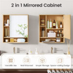 2 in 1 Mirrored Bathroom Wall Cabinet, Space-Saving Medicine Cabinet with Hidden Storage & Shelves - Natural - Image 11
