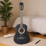 Matte Black 30-inch Round Acoustic Guitar with Picks, Strings, Capo, Case, Tuner, and Strap - Image 13