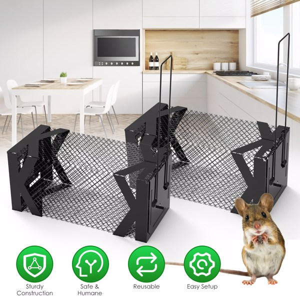 Humane Mouse Trap Cage, Non-Lethal (No Electricity/Glue/Chemicals), Heavy Duty 1.15mm Metal (Rustproof), Easy Catch & Release for Mice/Voles/Hamsters, Indoors/Outdoors Use