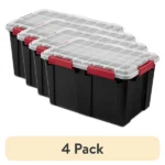 (4 pack)13.5 Gallon WaterProof Plastic Storage Bin with Lid, Gasket Seal and Durable Latches, Black(Shipment from Walmart)