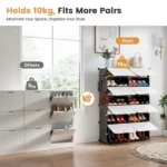 4-Tier Shoe Rack with Side Hooks, 32-Pair Capacity Sturdy Metal Frame Storage Organizer, White&Black Plastic Panel Shelf for Entryway, Bedroom&Dressing Room Black(Shipment from Walmart) - Image 3