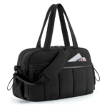 Black large capacity slit fluffy shoulder bag, waterproof portable luggage tote bag, multi zipper pocket design, sports and fitness travel handbag