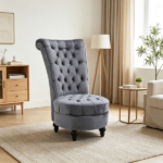 Grey Retro High Back Armless Royal Accent Chair Fabric Upholstered Tufted Seat for Living Dining And Bedroom
