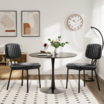 Dining Chairs Set of 2, Mid Century Modern Kitchen Chairs with Faux Leather for Kitchen, Living Room, Black - Image 4