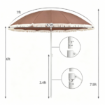 7 FT Boho Patio Umbrella with Fringe Tassel, 30° Adjustable Tilt Outdoor Sun Canopy, Portable 2-Section Metal Beach Umbrella - Image 4