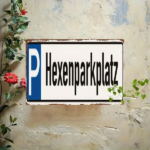 CIFbuy Vintage Witch Parking Lot Metal Tin Sign, Wall Art With Blue P Icon & Black German Text, Text, Retro Garage Decor For Home MeikTok, MeikTok, ck German Text Self-edckup Logiopmecon & - Image 5
