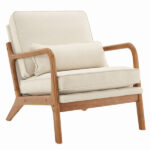 Same Code 44651052 Oak Armrest Oak Upholstered Single Lounge Chair Indoor Lounge Chair Off-White - Image 6