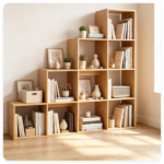 Natural Stepped 10-Cube Open Bookshelf 4-Tier Engineered Wood Storage Display Rack with Anti-Tipping Kits, Freestanding Book Organizer for Living Room Bedroom Hallway Office - Image 6