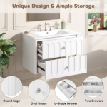 30" Modern Floating Bathroom Vanity with Oval Knobs & Round Edge, Soft-Close Drawer Slides, Bathroom Cabinet with Ceramic Sink - Image 13