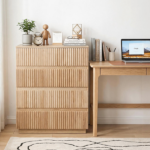 Handleless Grille-Finished 4-Drawer Bedside Table P2 Particleboard + MDF & Melamine Veneer + Thermoformed Drawer Dresser 23.62*14.96*30.71in Oak - Image 13