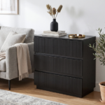 Handleless Grille-Finished 3-Drawer Bedside Table P2 Particleboard + MDF & Melamine Veneer + Thermoformed Drawer Cabinet 23.62*12.99*22.05in Black - Image 13