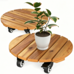 Set of 2 Natural Finish Wooden Plant Pot Mover, Portable Round Plant Stand with 4 Wheels, Sturdy Planter Caddy for Patio Garden Home Decor - Image 2