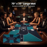 70"×35" 10-Player XL Poker Table Mat, Non-Slip Rubber Base Spill-Proof Multi-Spandex Table Top with Carry Bag (Black & Green)​ - Image 2