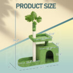 36in Cat Tree with Leaves, Multi-level Cat Tower with Cat Scratching Post, Cozy Cat Condo, Padded Beds, Dangling Ball for Kittens and Indoor Cats, Green - Image 3