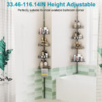 Corner Shower Caddy Tension Pole, Quick Setup, Rust-Free Bathroom Shower Organizer Corner for Bathtub Shampoo Storage, 4-Tier Adjustable Shelf, Drill Free, Fits 8.66 to 116 Inch Height, Black - Image 6